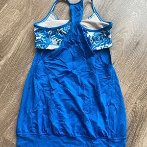 Blue and white Lululemon tank top with built in bra
